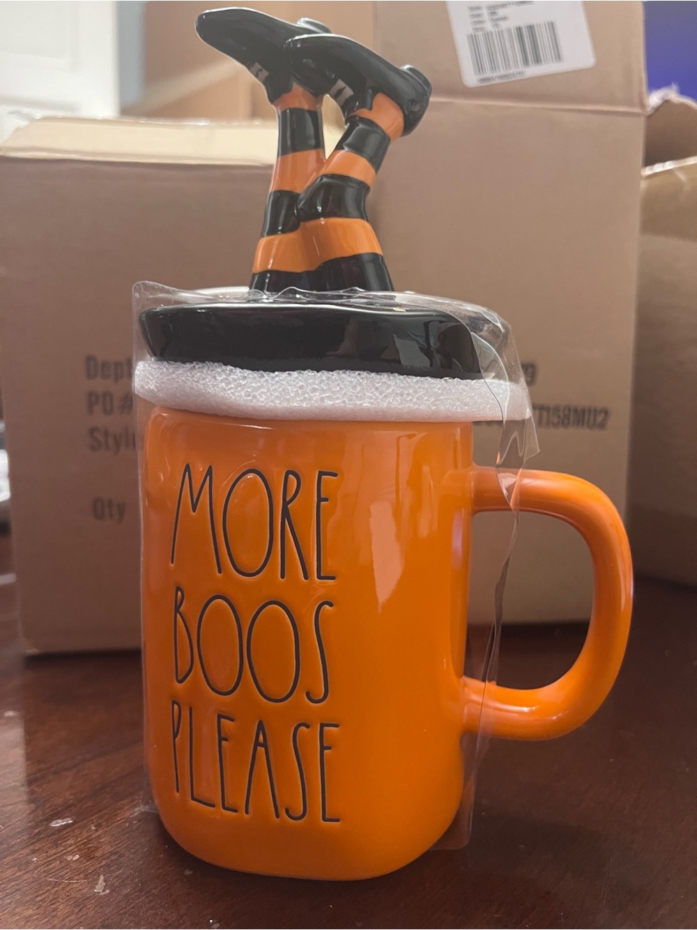 Rae Dunn Orange Halloween Mug with 'More Boos Please' Lettering